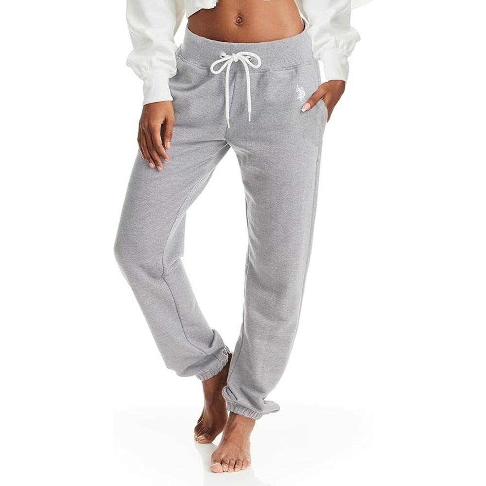 U.S. Polo Assn. Womens Sweatpants w/Pockets, French Terry Womens Joggers gray L